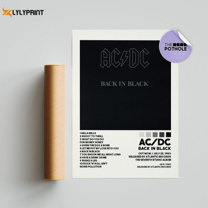 Ac/Dc Posters / Back In Black Poster, Album Cover Poster, Poster Print Wall Art, Boston Album Cover, Ac/Dc, Back In Black, Rock Band 1