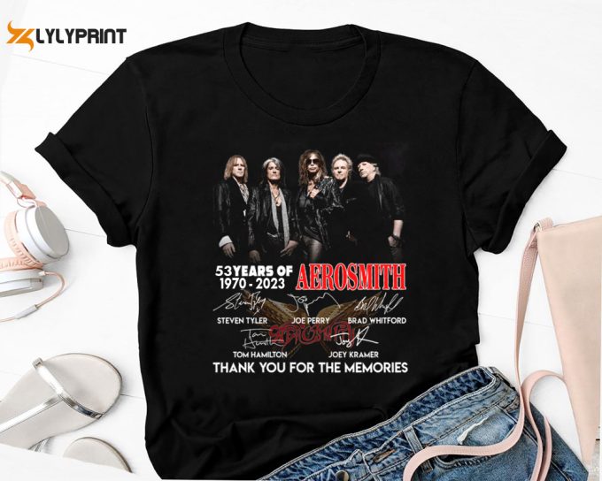 Aerosmith 53 Years 1970-2024 Signatures T-Shirt, Aerosmith Shirt Fan Gifts, Aerosmith Band Tour 2024 Shirt, Aerosmith Band 90S Vintage Shirt 1