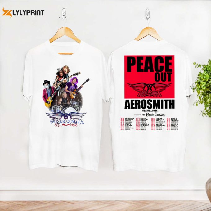 Aerosmith Band Rock N Roll Shirt, 2024 Tour Peace Out Farewell Aerosmith Shirt, Graphic Aerosmith Fan Gift Shirt, Aerosmith Concert Merch 1