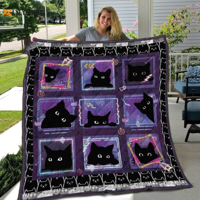 Black Cat In Purple 3D Customized Quilt 1