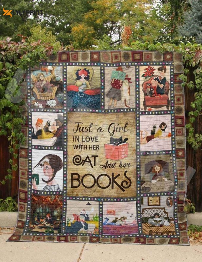 Book Cat Just A Girl 3D Customized Quilt 1