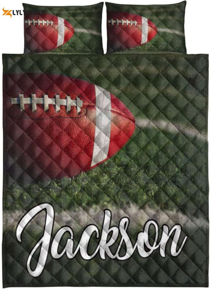 Custom Quilt Sets Football Field Sports Green Premium Quilt Bedding For Boys Girls Men Women 1