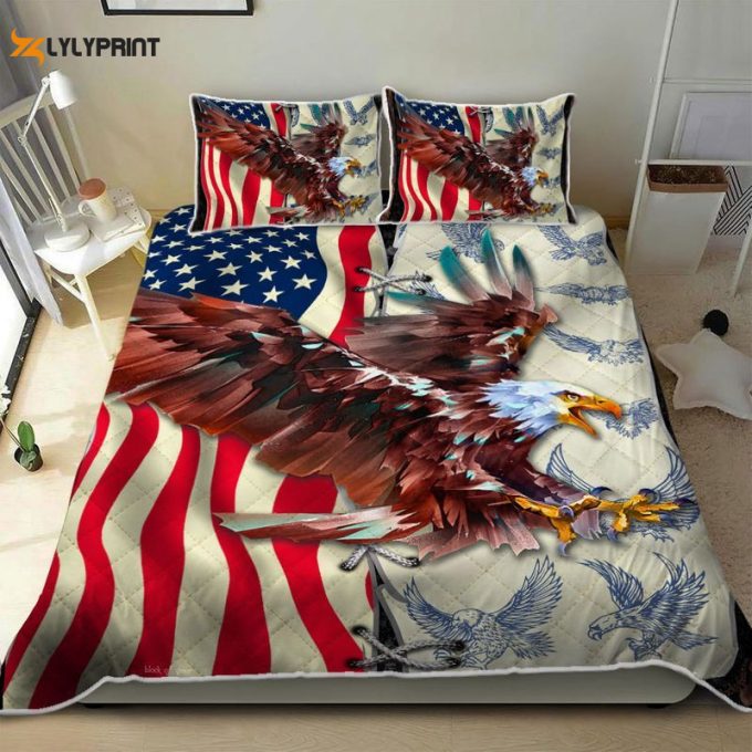Eagle American Flag Quilt Bedding Set 1