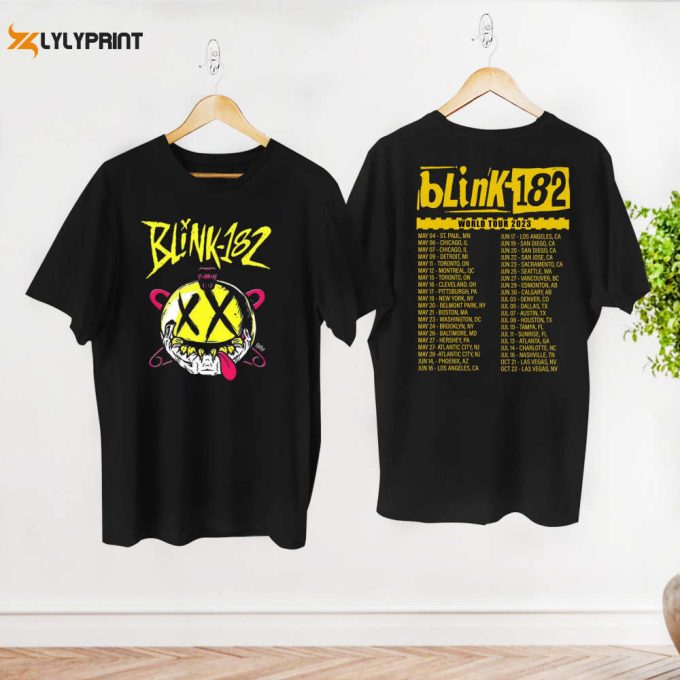 Graphic Blink Smile 182 Band T-Shirt, Blink 182 Band World Tour 2024 Shirt, Blink 182 Fan Gift Shirt, Blink 182 Tour Merch, 90S Vintage Tee 1