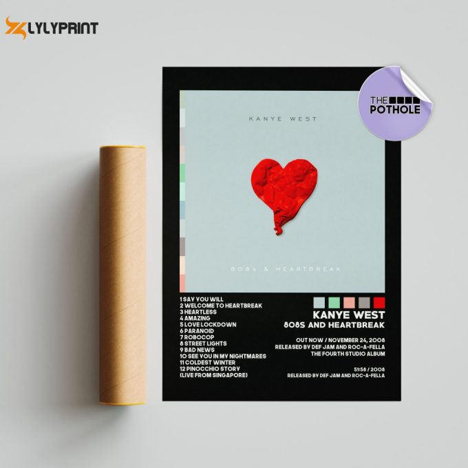 Kanye West Poster / 808S And Heartbreak Poster / Album Cover Poster Poster Print Wall Art, Custom Poster, Home Decor, 808S, Blck 1