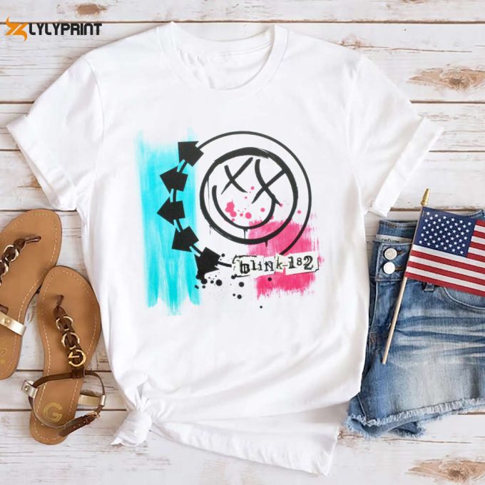 Logo Blink-182 Band Unisex Shirt, Blink Smile 182 Graphic Shirt, Blink 182 Fan Gift Shirt, Blink 182 World Tour 2024 Shirt, 90S Style Shirt 1