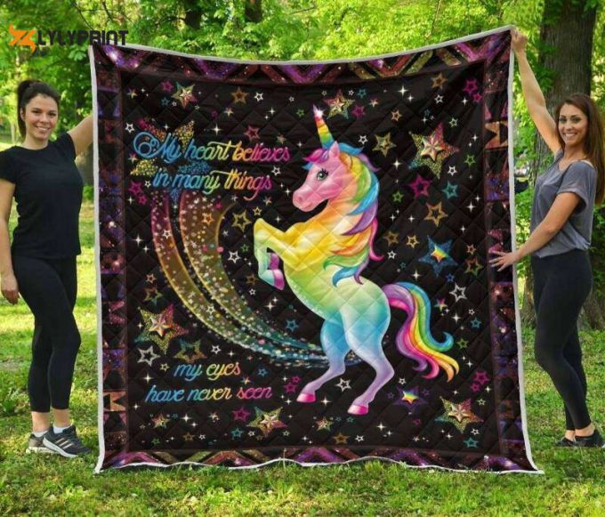 My Heart Believes In Unicorn 3D Customized Quilt 1