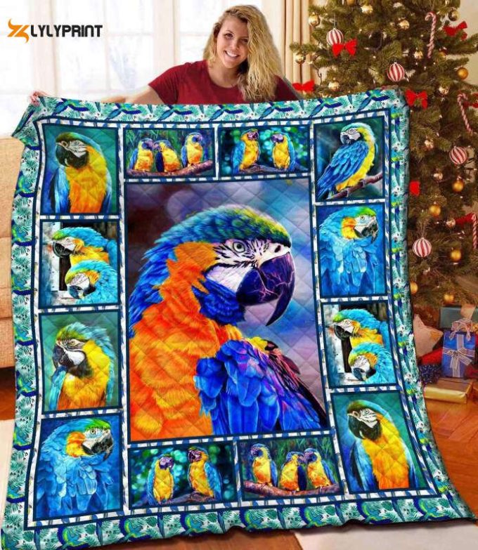 Parrot Beautiful Parrot Blue Beautiful 3D Customized Quilt 1