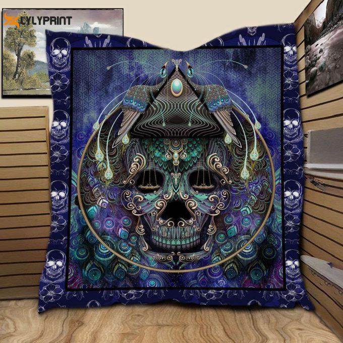 Skull Peacock 3D Customized Quilt 1