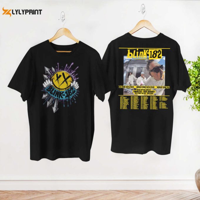 Smile Blink 182 Band World Tour 2024 Shirt, Graphic Blink Smile 182 T-Shirt, Blink 182 Fan Gift Shirt, Blink 182 Tour Merch, 90S Vintage Tee 1