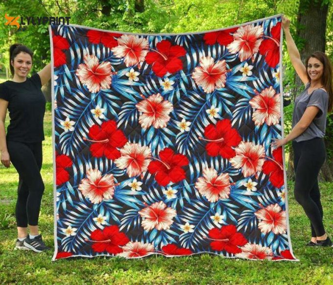 Turquoise Leaves Hibiscus 3D Customized Quilt 1