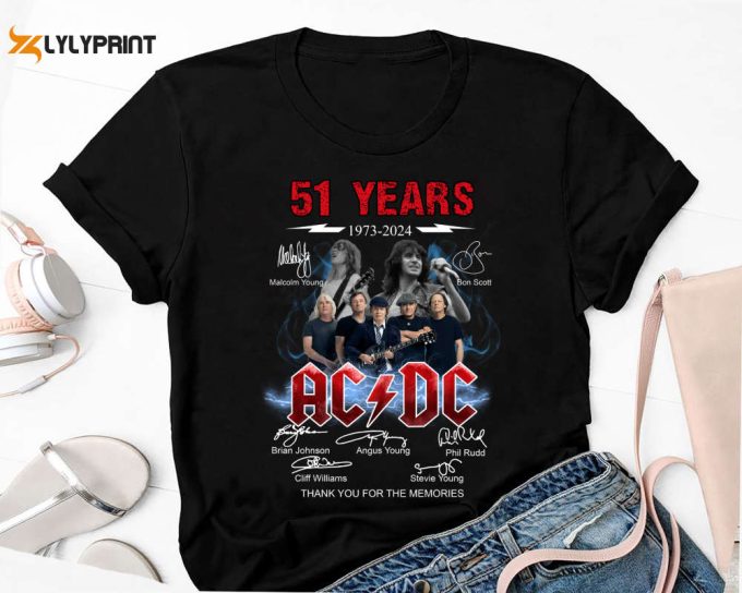 Vintage 51 Years Ac/Dc 1973-2024 Shirt, Ac/Dc Band Unisex Shirt, Signature Acdc Anniversary Shirt For Fan Lovers, Ac/Dc Band Tour 2024 Shirt 1