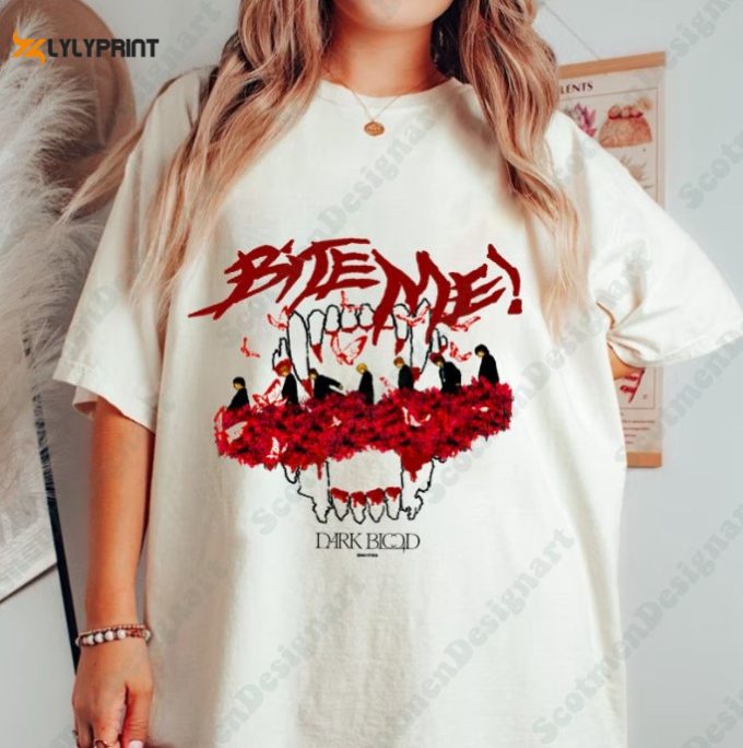 Bite Me Embroidered Shirt, Enhypen Kpop Shirt, Enhypen Dark Blood Album Sweatshirt, Enhypen Vintage Retro Graphic Tee, Kpop 1