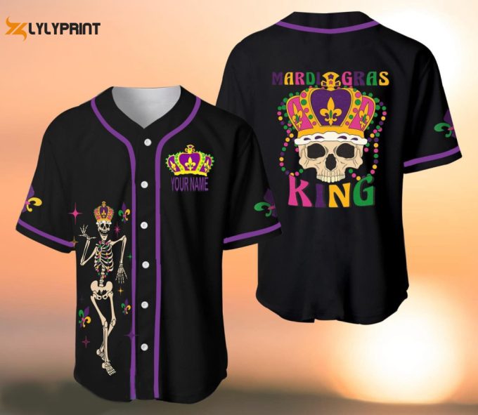 Mardi Gras King Jersey Mardi Gras Carnival Parade Jersey Fat Tuesday Jersey Funny Mardi Gras Custom Name Baseball Jersey Shirt. 1