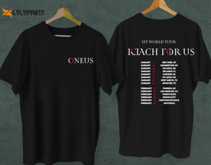 Oneus Reach For Us World Tour T-Shirt 2023, Concert City List, Raise Us Apparel, Kpop Concert Merch, To Moon Fandom, Concert K-Pop 1