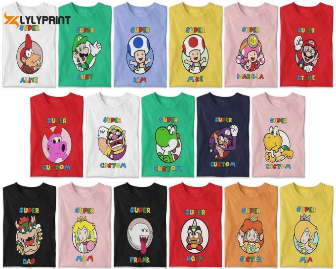 Personalized Super Mario Shirt, Super Mario Family, Mario And Friends Party Matching Shirts, Mario Group Birthday, Mario Costume Tee. 1