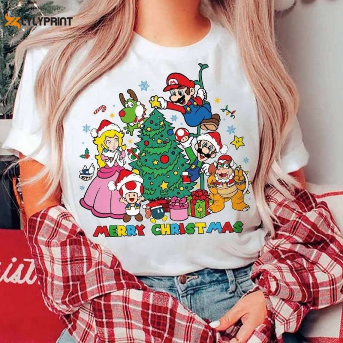 Super Mario Christmas Shirt, Mario Luigi Peach Princess Christmas Shirt, Christmas Tree &Amp;Amp; Lights Shirt, Merry Christmas 2023 1