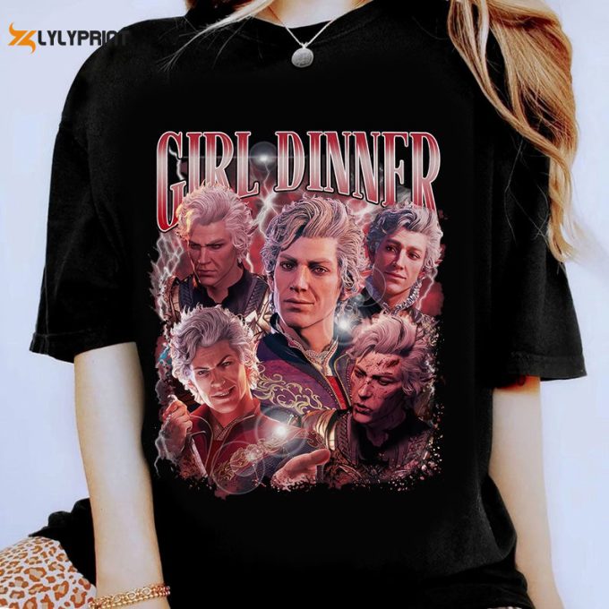 Vintage Astarion Girl Dinner Baldurs Gate Style Bootleg T-Shirt, Baldurs Gate 3 Shirt, Astarion Shirt, Astarion Rogue Shirt, Game Shirt. 1