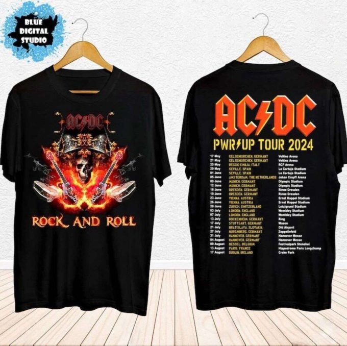 Official 2024 Acdc Pwr Up World Tour Shirt - Rock Band Graphic - Perfect Acdc Fan Gift 1