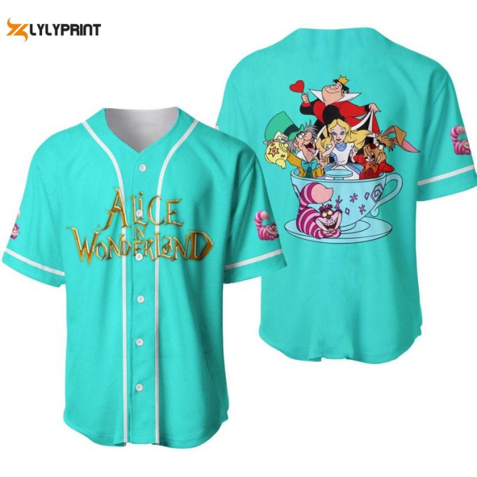 Alice In Wonderland All Over Print Baseball Jersey - Turquoise 1