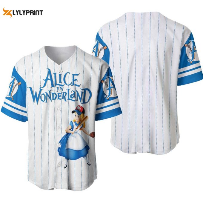 Alice In Wonderland All Over Print Pinstripe Baseball Jersey 1