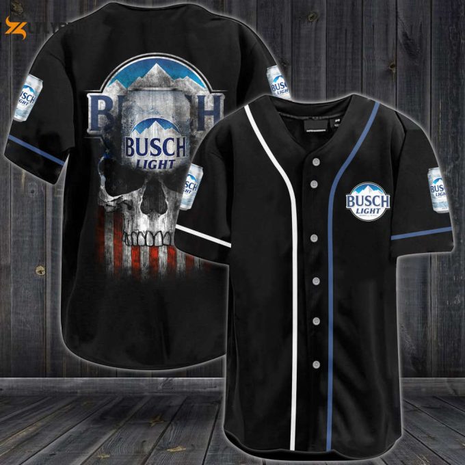 Busch Light Skull Usa Flag All Over Print Unisex Baseball Jersey 1