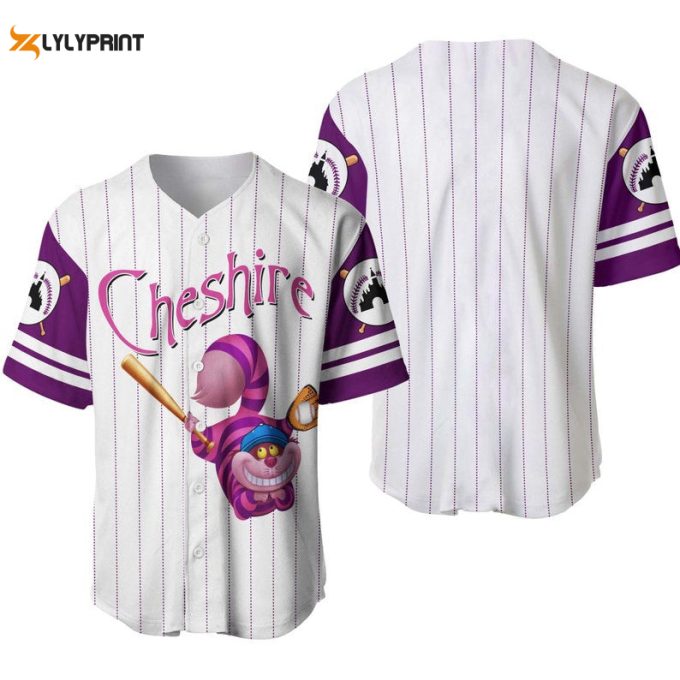 Cheshire Cat Disney All Over Print Pinstripe Baseball Jersey 1