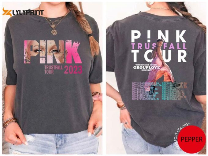 Trustfall Tour 2023: Comfort Colors Pink Album Tee - Music Festival Shirt 1