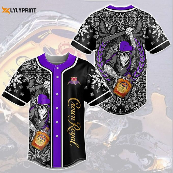 Crown Royal Swag Skull All Over Print Mandala Pattern Unisex Baseball Jersey 1