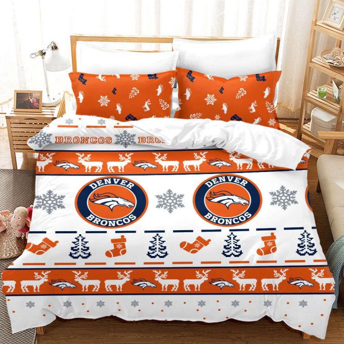 Denver Broncos Christmas Duvet Cover Bedding Set Gift For Fans 2