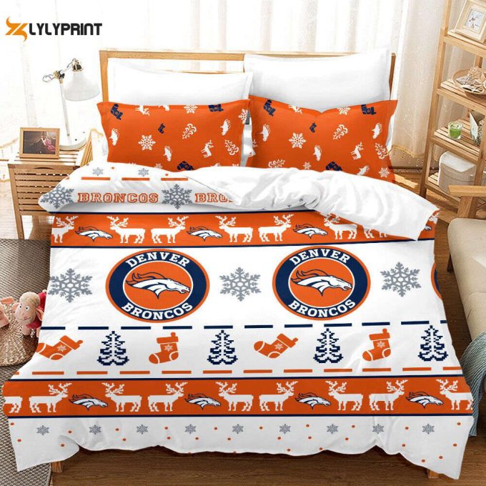 Denver Broncos Christmas Duvet Cover Bedding Set Gift For Fans 1