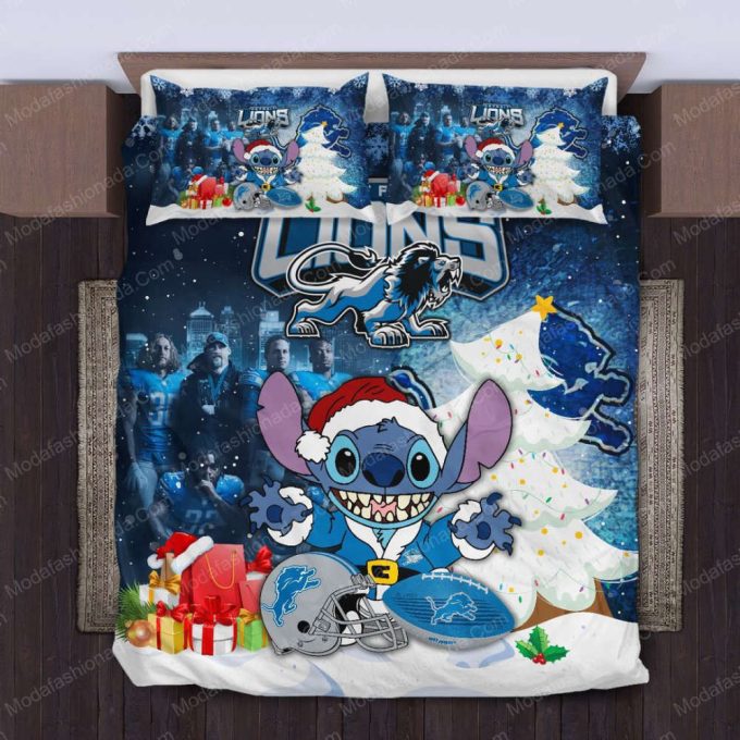 Detroit Lions Stitch Christmas Duvet Cover Bedding Set Gift For Fans 2