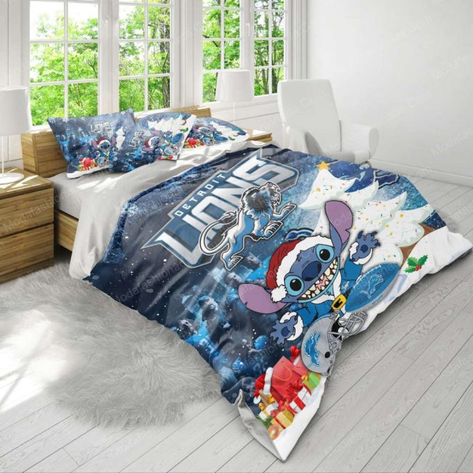 Detroit Lions Stitch Christmas Duvet Cover Bedding Set Gift For Fans 3