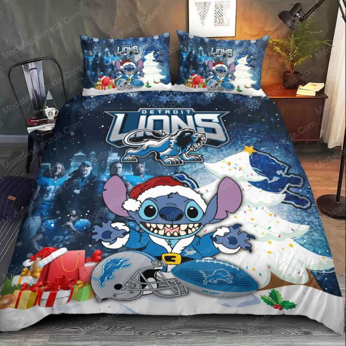 Detroit Lions Stitch Christmas Duvet Cover Bedding Set Gift For Fans 5