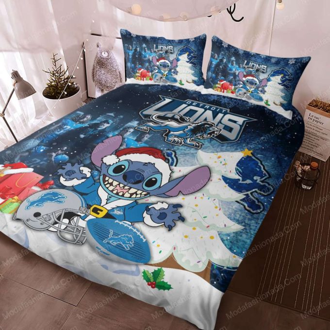 Detroit Lions Stitch Christmas Duvet Cover Bedding Set Gift For Fans 6