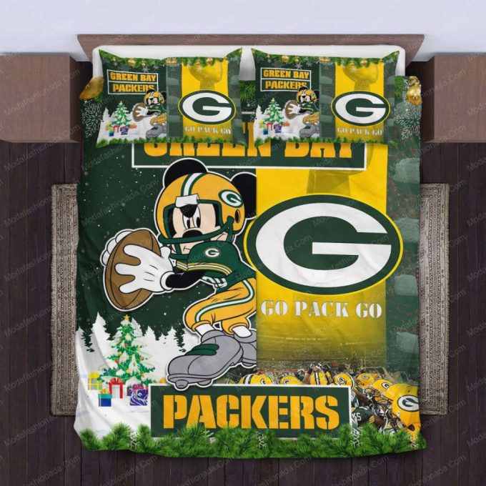 Green Bay Packers Mickey Mouse Christmas Duvet Cover Bedding Set Gift For Fans 4