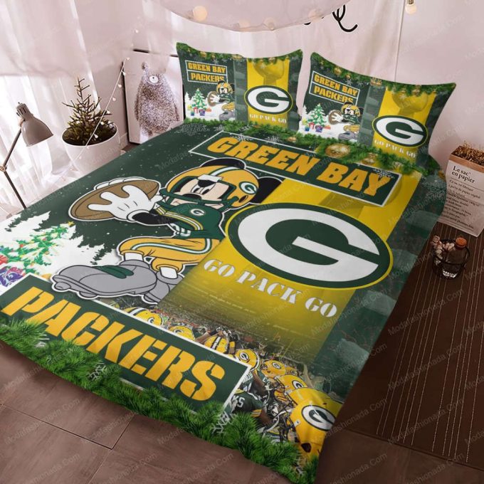 Green Bay Packers Mickey Mouse Christmas Duvet Cover Bedding Set Gift For Fans 5