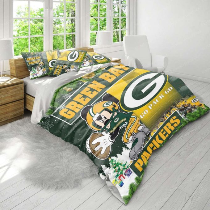 Green Bay Packers Mickey Mouse Christmas Duvet Cover Bedding Set Gift For Fans 6