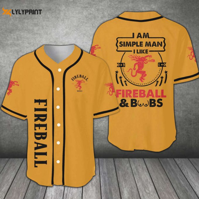 I Am A Simple Man I Like Fireball All Over Print Unisex Baseball Jersey 1