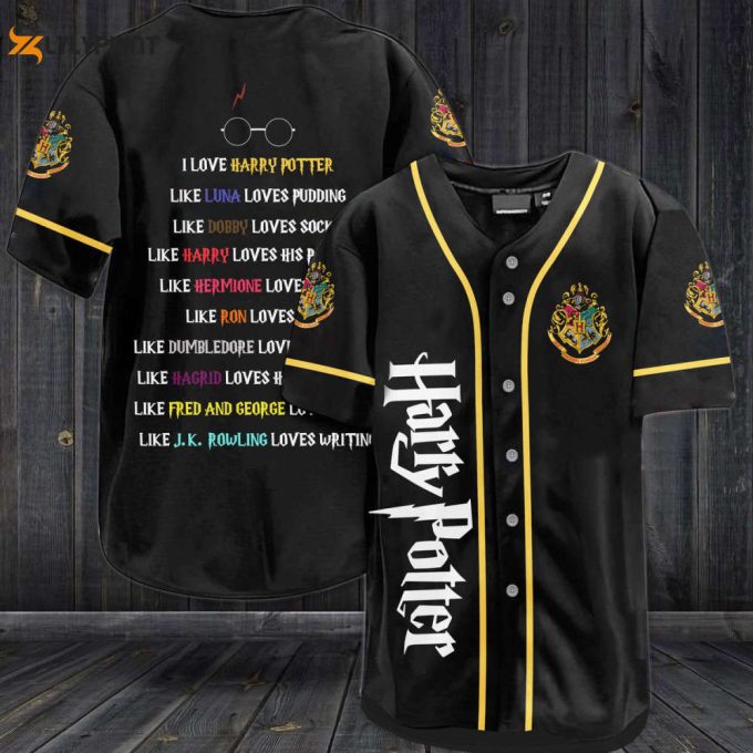 I Love Harry Potter Text Hogwarts All Over Print Unisex Baseball Jersey 1