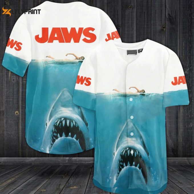 Jaws Movie All Over Print 3D Unisex Baseball Jersey White 1