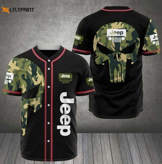 Jeep Skull Pattern All Over Print Camo Unisex Baseball Jersey 1