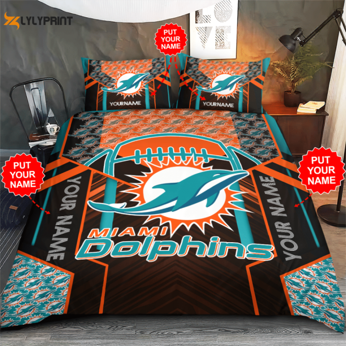 Miami Dolphins Duvet Cover Bedding Set Gift For Fans 1