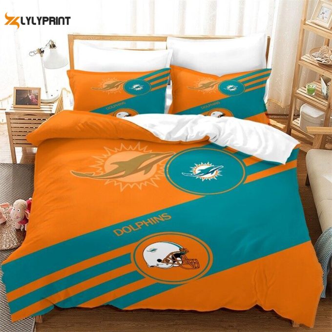 Miami Dolphins Duvet Cover Bedding Set Gift For Fans 1