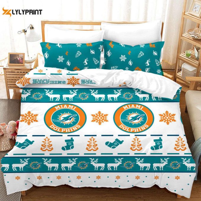 Miami Dolphins Duvet Cover Bedding Set Gift For Fans 1