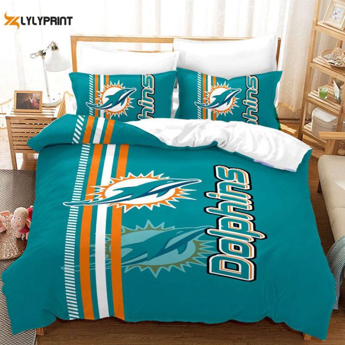 Miami Dolphins Duvet Cover Bedding Set Gift For Fans 1