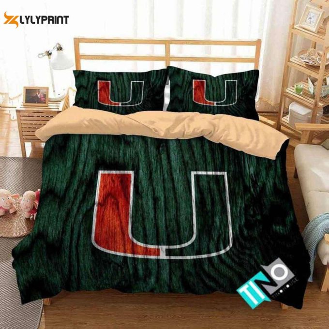 Miami Hurricanes Duvet Cover Bedding Set Gift For Fans 1