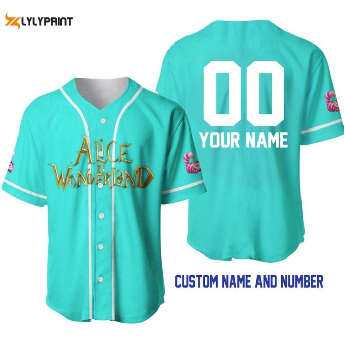 Personalized Alice In Wonderland All Over Print Baseball Jersey - Turquoise 1