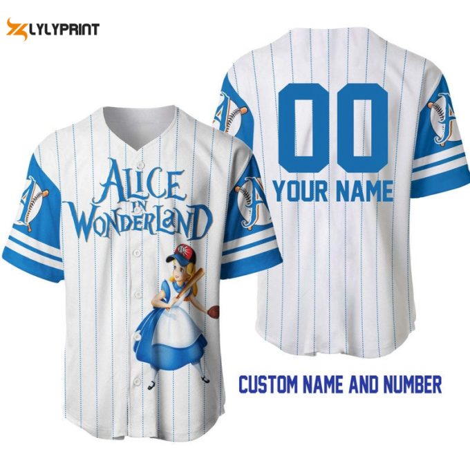 Personalized Alice In Wonderland All Over Print Pinstripe Baseball Jersey 1