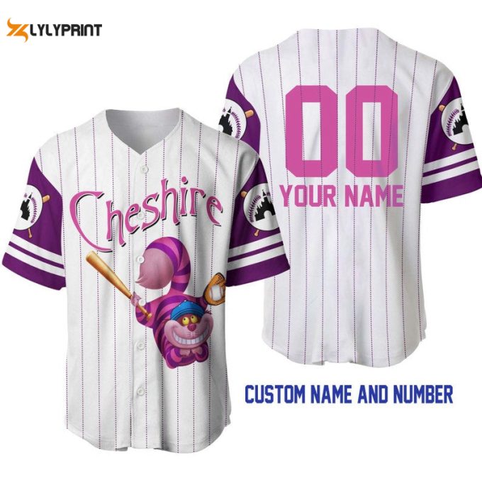 Personalized Cheshire Cat Disney All Over Print Pinstripe Baseball Jersey 1